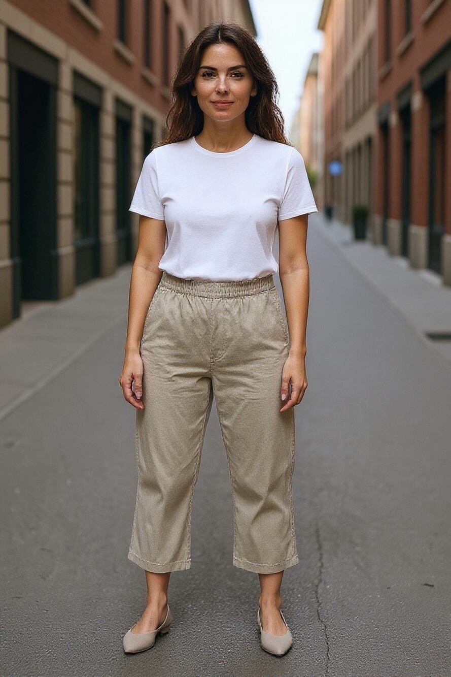 Eloquii Women's Plus Pull-on Elastic Waist Linen Blend Khaki Wide Leg Pants 16